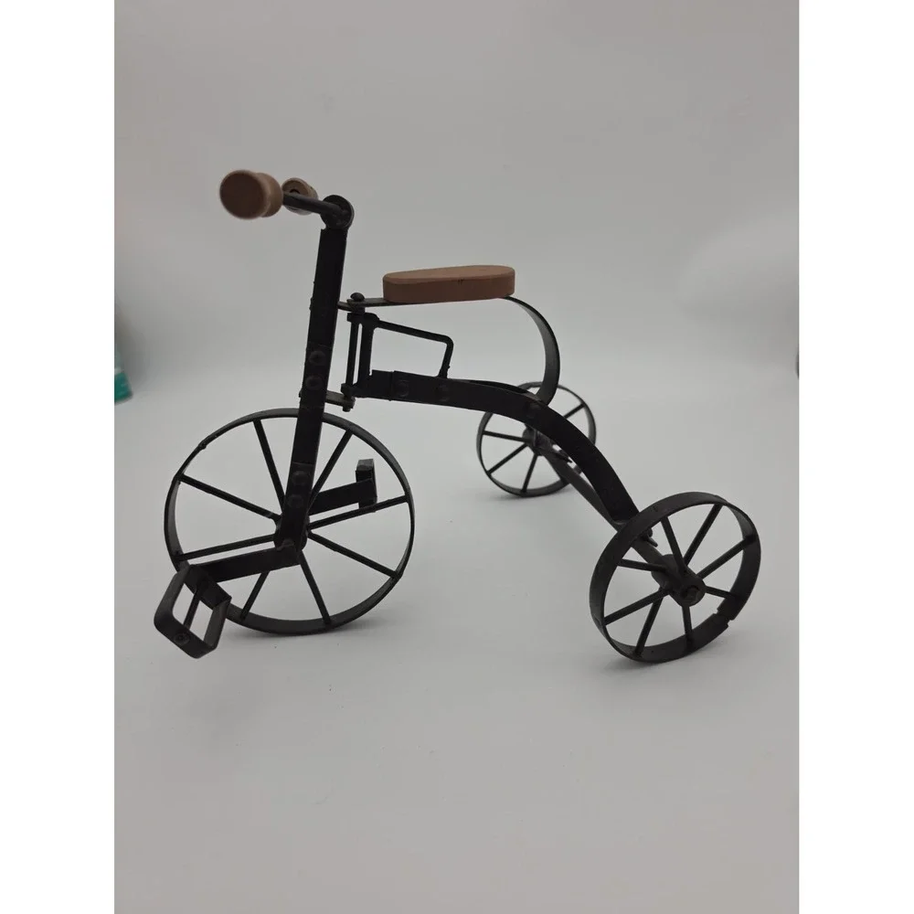 Vintage Salesman Sample/Toy/Doll Tri-Cycle Wood Seat Handles,Wrought Iron Frame!